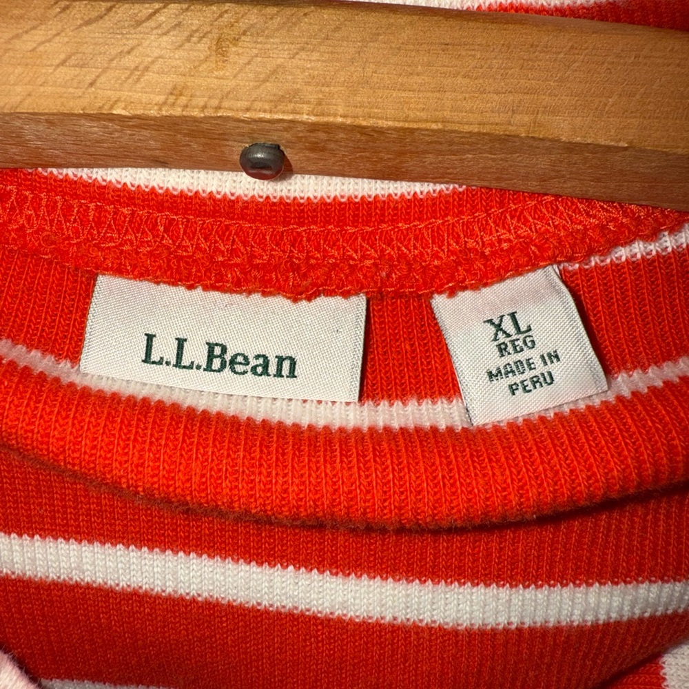 L.L Bean 100% Cotton Red & White Striped Quarter-Zip Mock Neck Top – Size XL - Picture 3 of 4